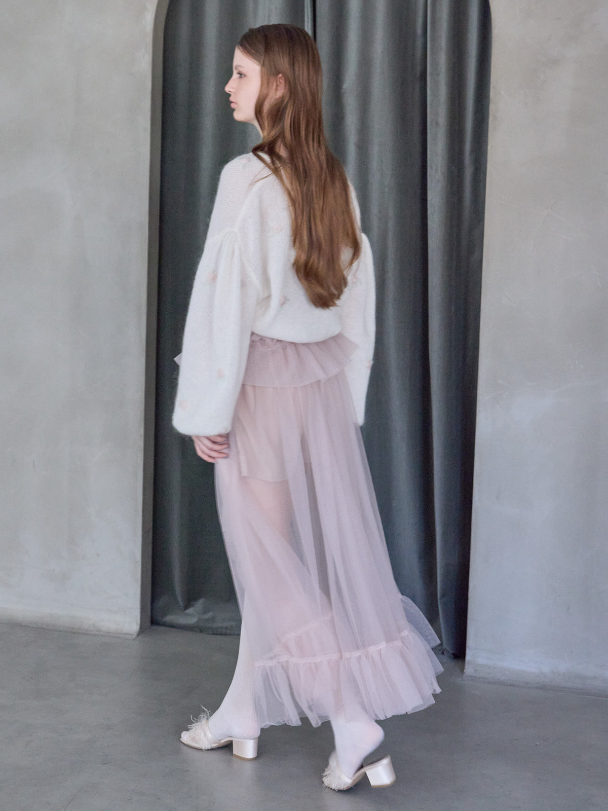 Frill tulle skirt & shorts set ピンク size:M model:173cm ALINA