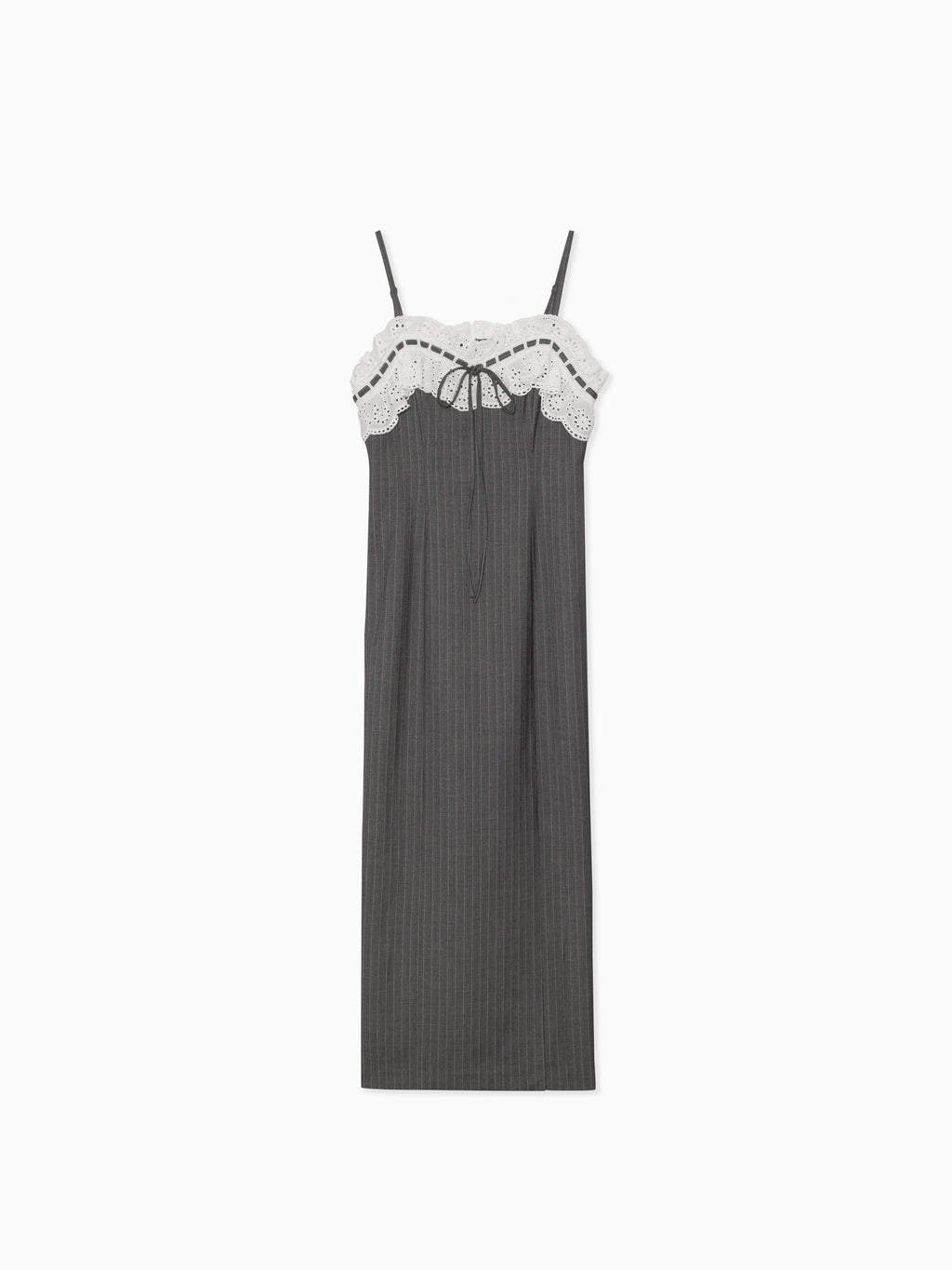 Lace ribbon stripe tight dress グレー