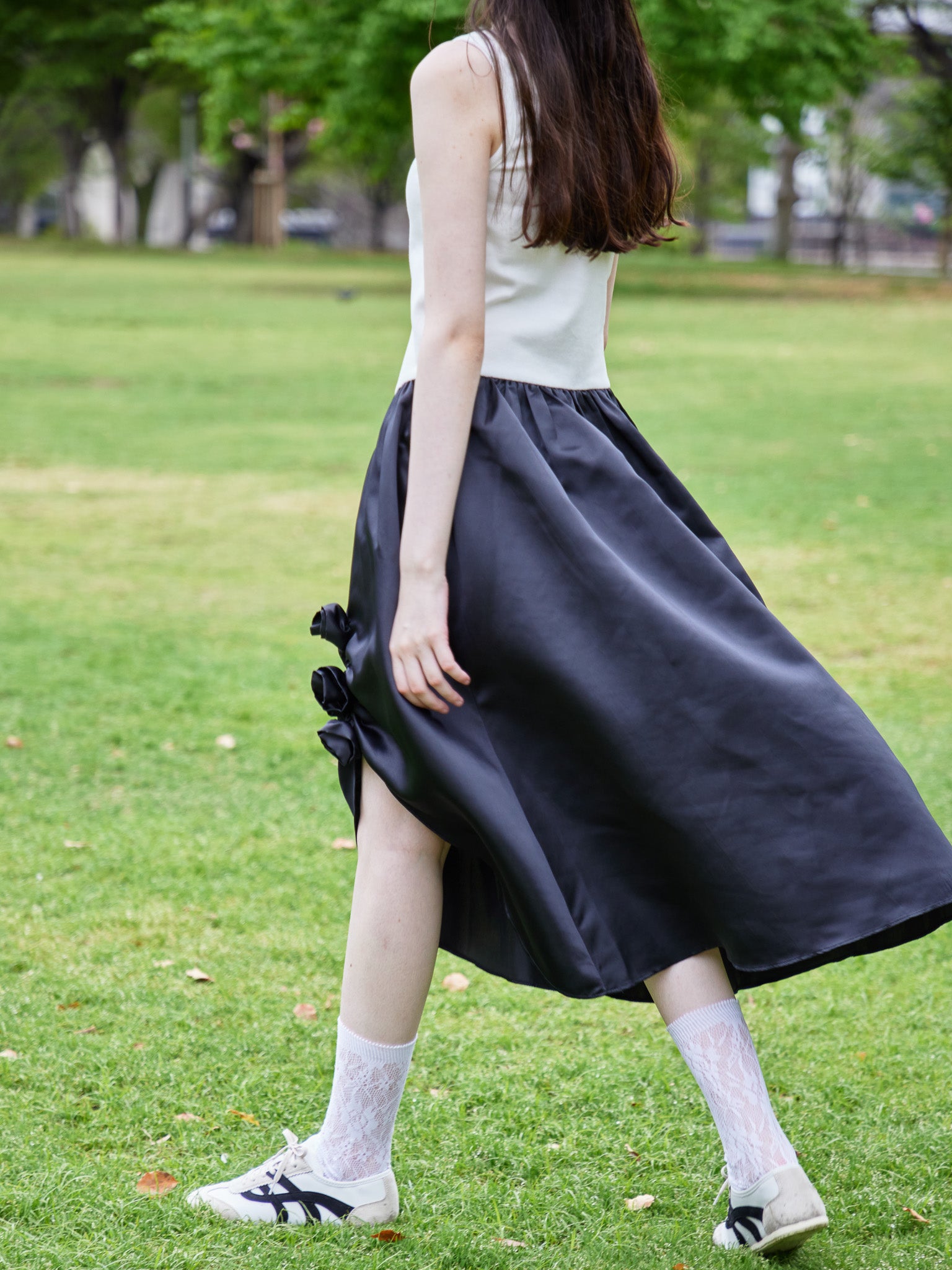 Rose satin docking rib dress ブラック size:M model:170cm ALICE
