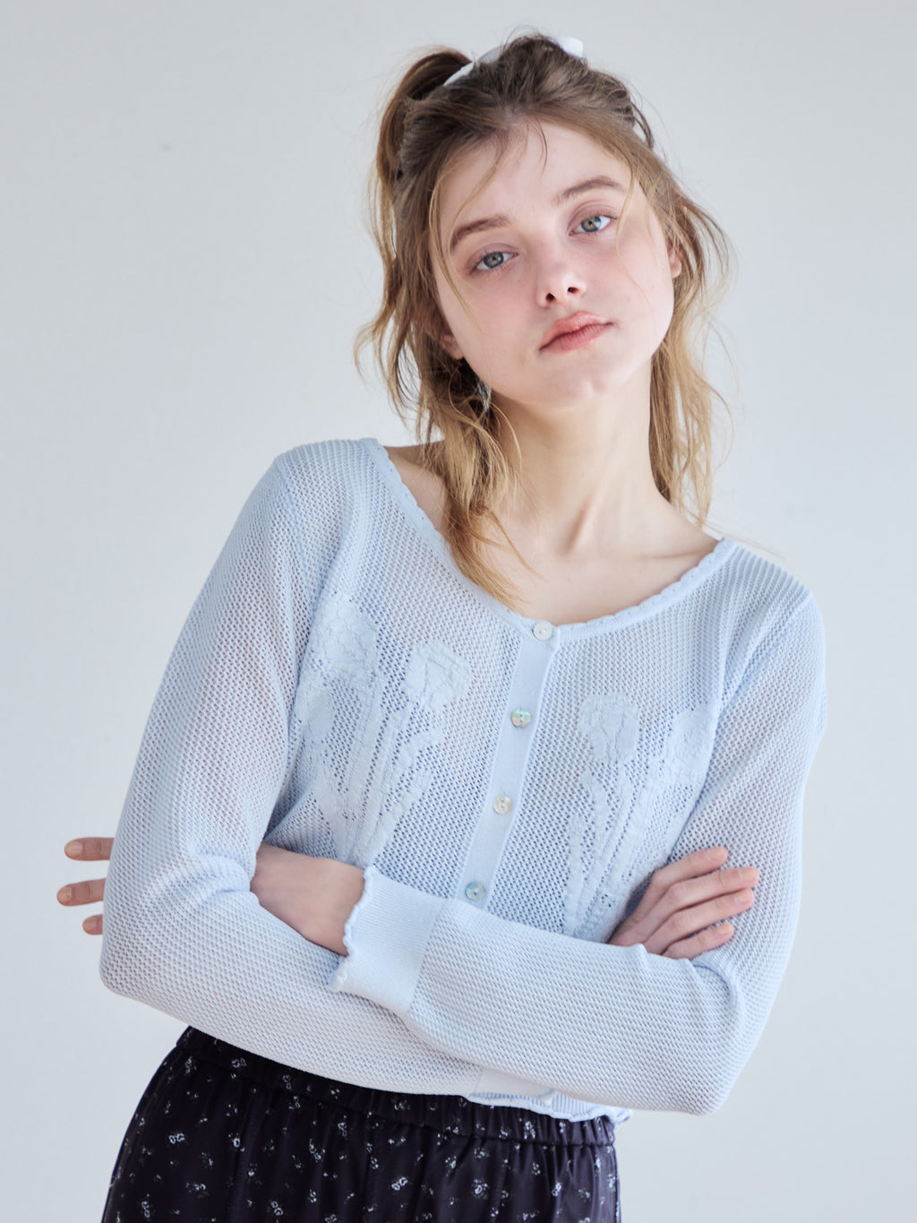 Tulip crochet cardigan サックス size:M model:174cm KATERYNA