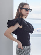Embroidered balloon collar knit top ブラック size:M model:171cm ANIUTA