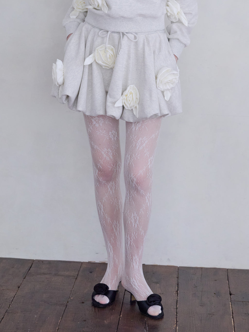 Many rose sweat balloon skirt グレー size:M model:173cm ALINA