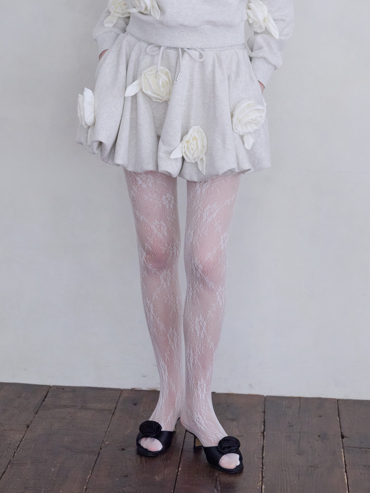 Many rose sweat balloon skirt グレー size:M model:173cm ALINA