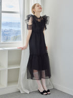 Dot organdy dress ブラック size:M model:171cm ANIUTA
