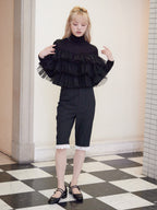 Dot tulle ruffle & knit top set ブラック size:M model:163cm MINAMI