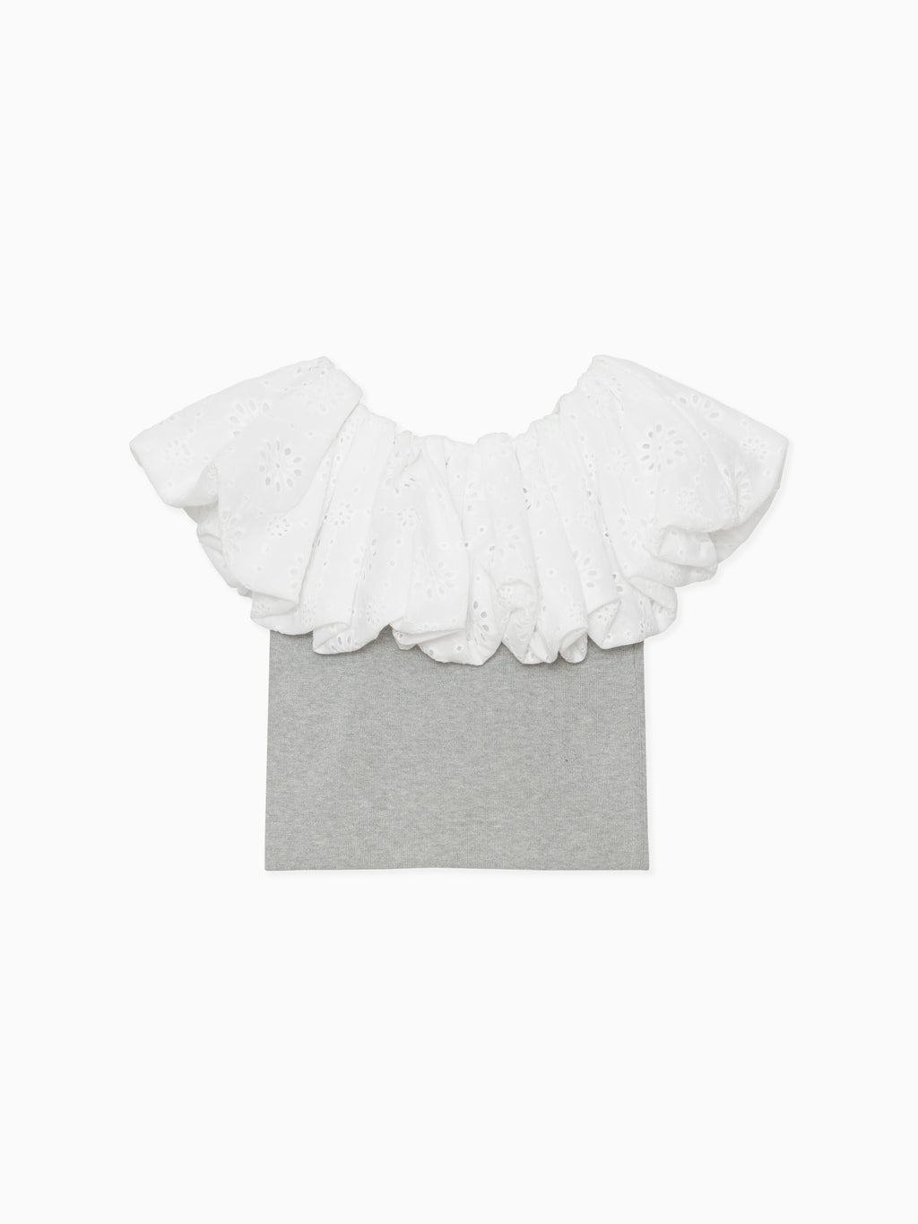 Embroidered balloon collar knit top グレー