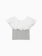 Embroidered balloon collar knit top グレー