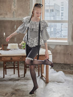 Shiny lace frill knit top グレー size:M model:173cm DASHA.G