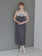 Lace ribbon stripe tight dress グレー size:M model:175cm MARTA