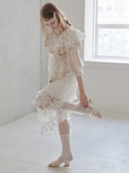 Shiny lace frill knit top ベージュ size:M model:173cm DASHA.G