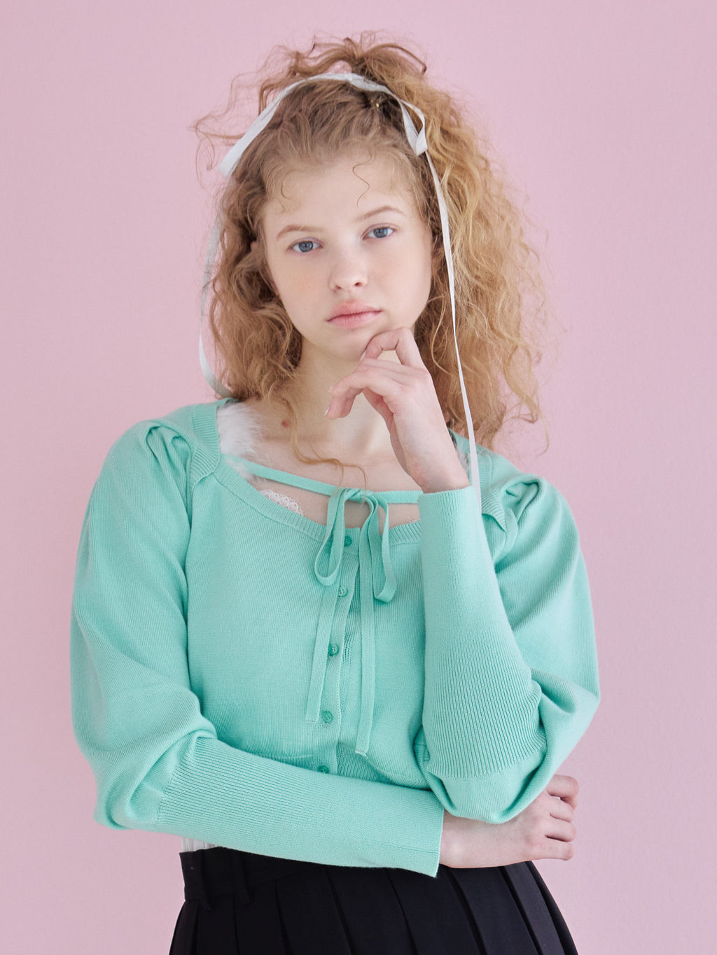 Lace lined cardigan グリーン size:M model:173cm Olesia