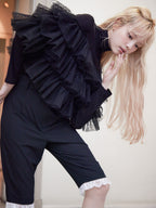 Dot tulle ruffle & knit top set ブラック size:M model:163cm MINAMI