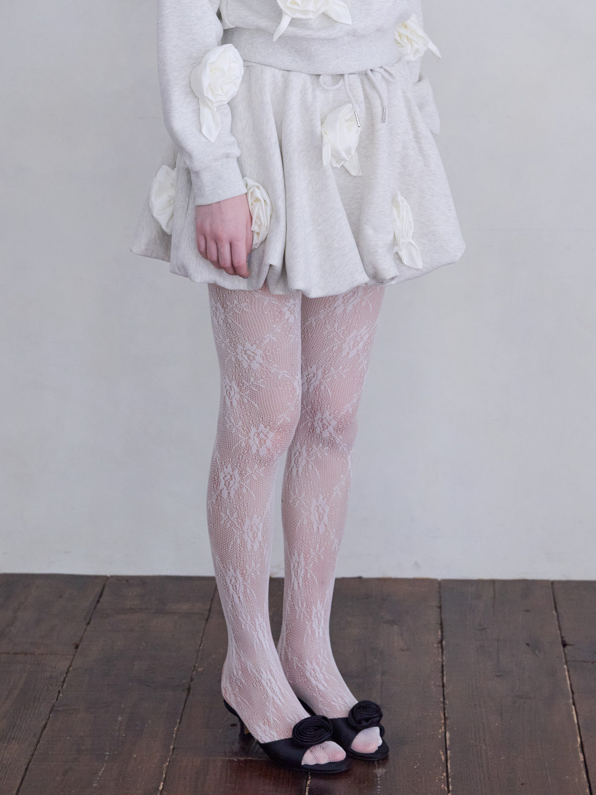 Many rose sweat balloon skirt グレー size:M model:173cm ALINA