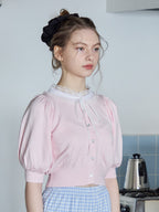 Lace collar puff sleeve cardigan ピンク size:M model:171cm ANIUTA