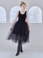 Volume tulle skirt tank dress ブラック size:M model:173cm Olesia
