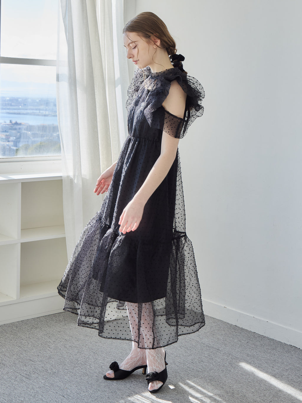 Dot organdy dress ブラック size:M model:171cm ANIUTA