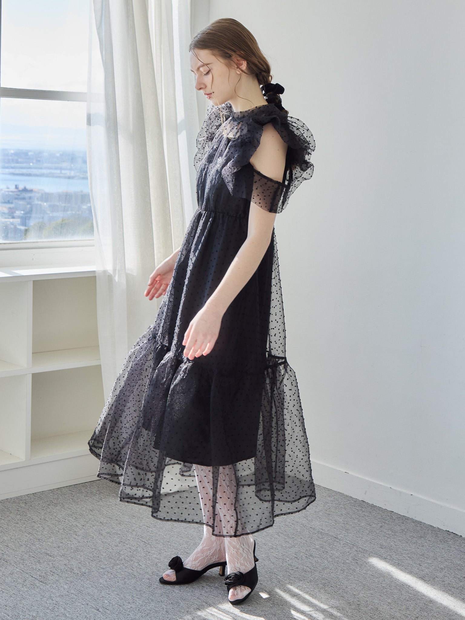 Dot organdy dress ブラック size:M model:171cm ANIUTA