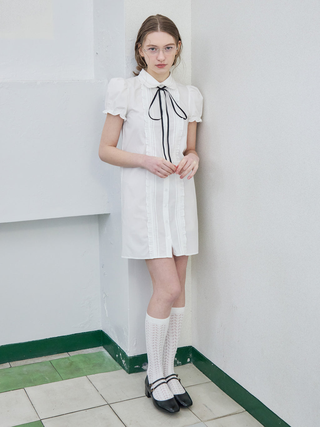 Pintuck mini shirt dress ホワイト size:M model:171cm ANIUTA
