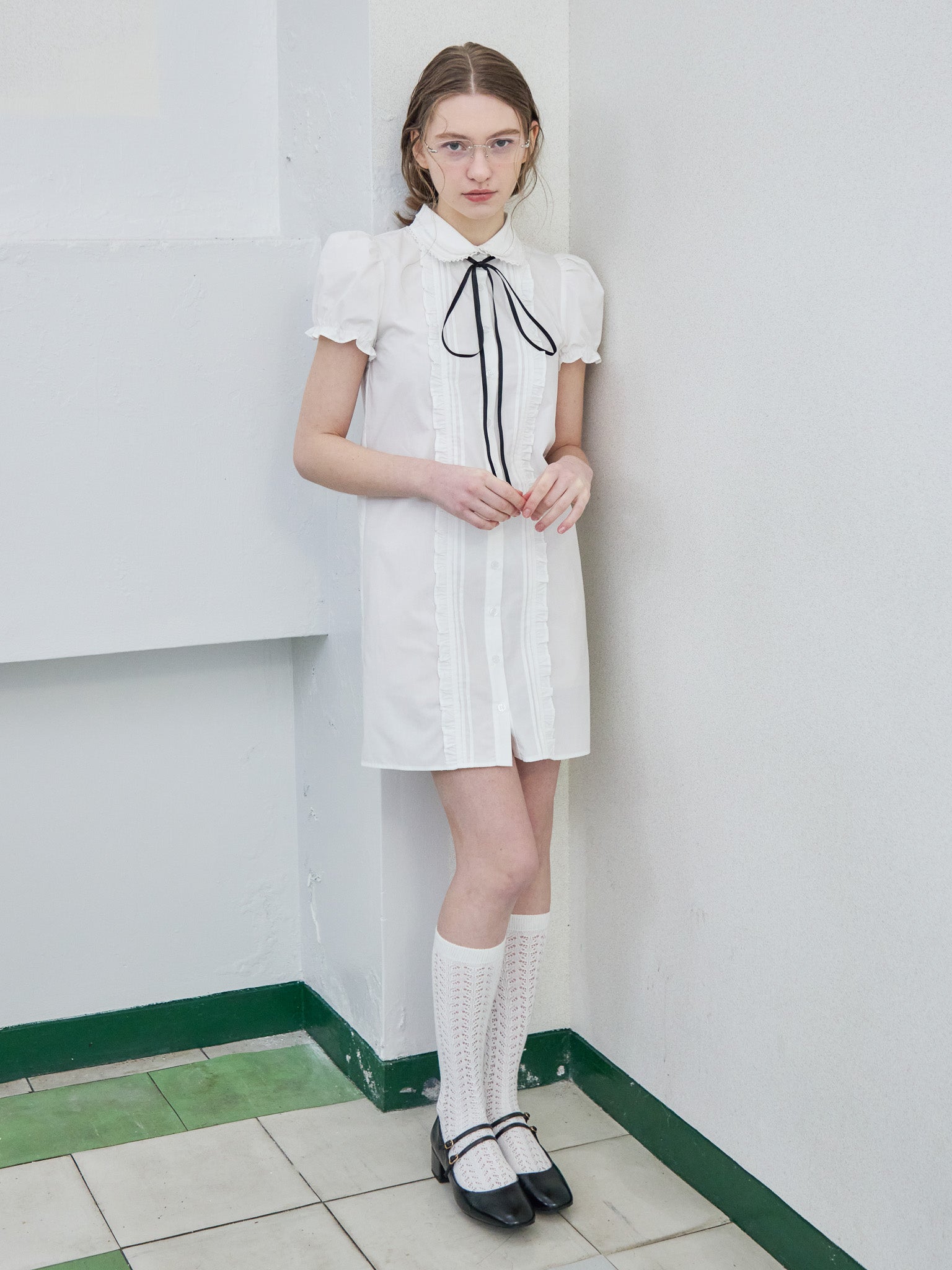 Pintuck mini shirt dress ホワイト size:M model:171cm ANIUTA
