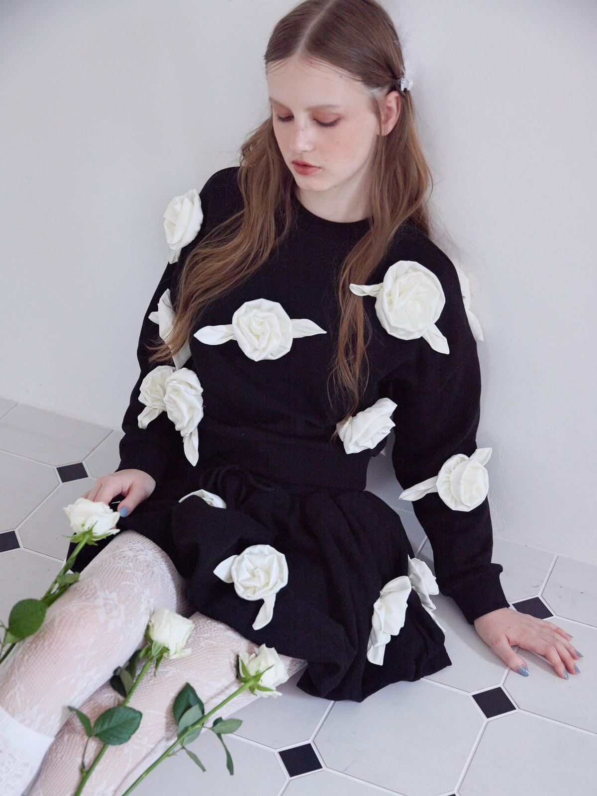 Many rose sweat balloon skirt ブラック size:M model:173cm ALINA