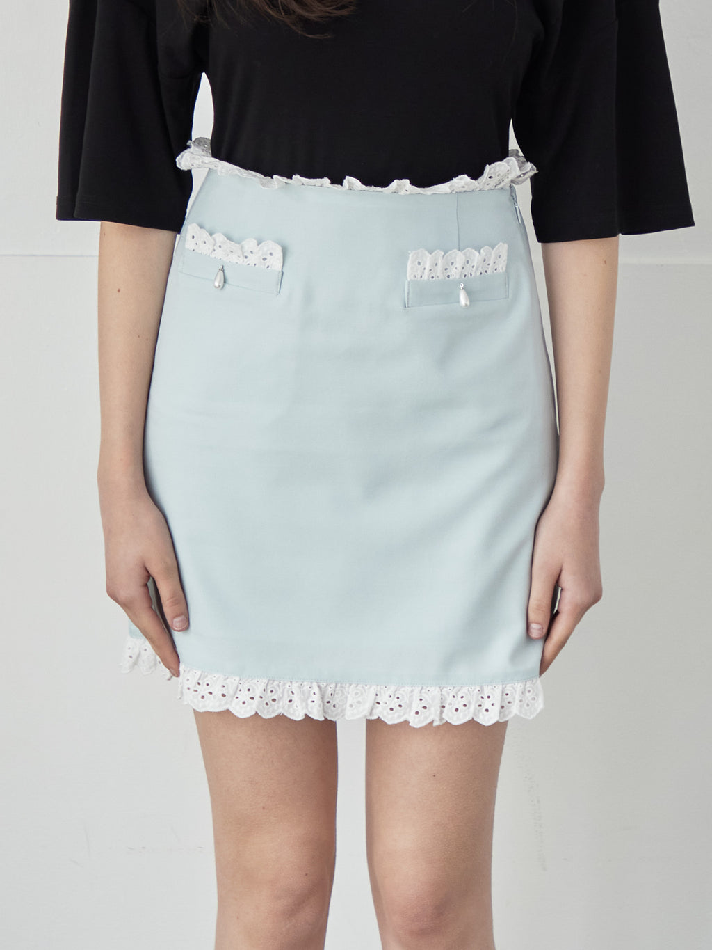 Lace trimming mini skirt ミント size:M model:172cm GINEVRA