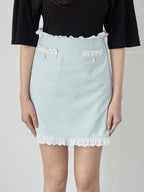Lace trimming mini skirt ミント size:M model:172cm GINEVRA