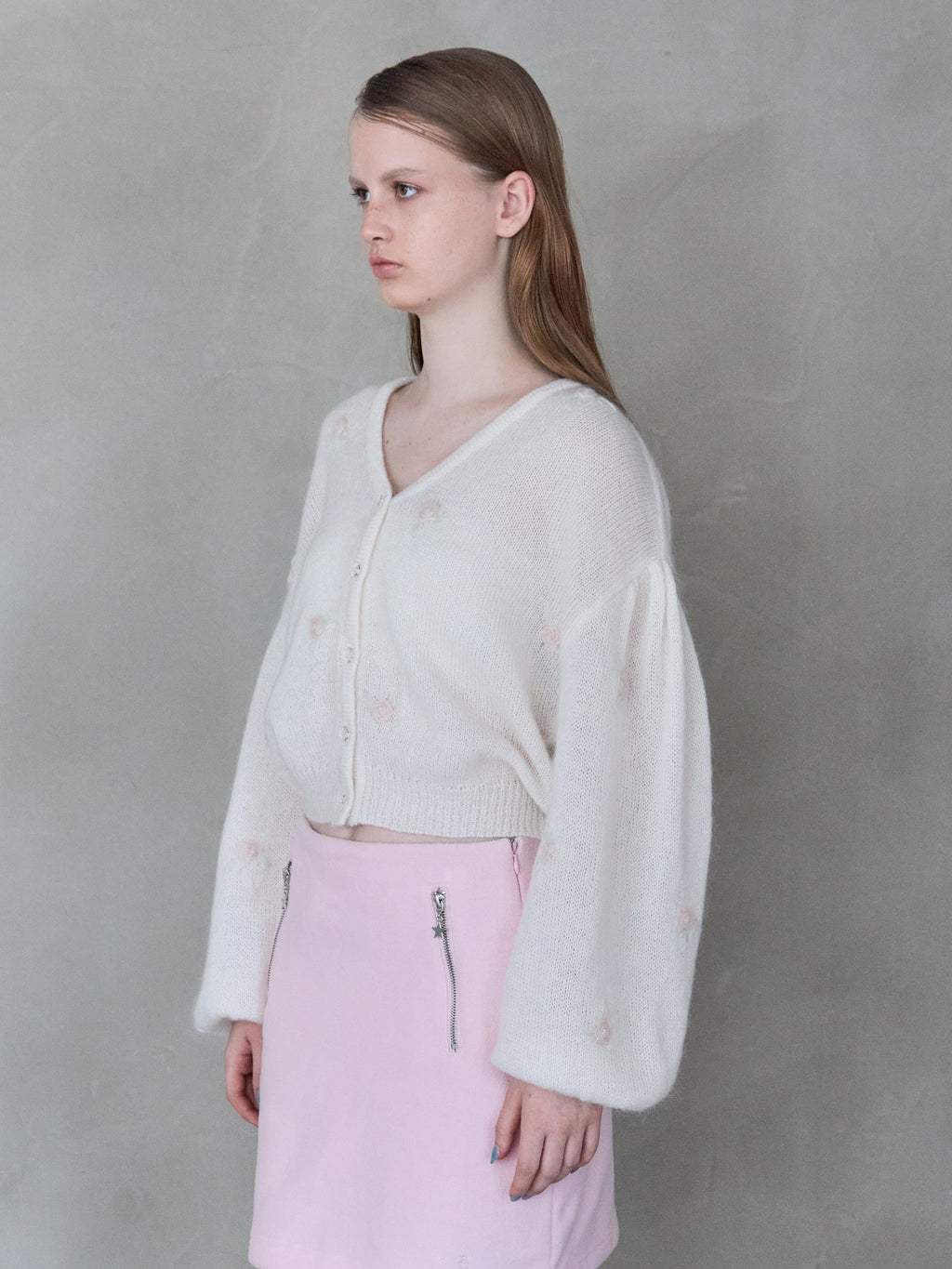 Many rose embroidery cardigan ホワイト size:M model:173cm ALINA