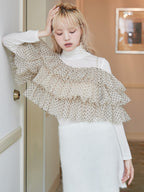 Dot tulle ruffle & knit top set ベージュ size:M model:163cm MINAMI