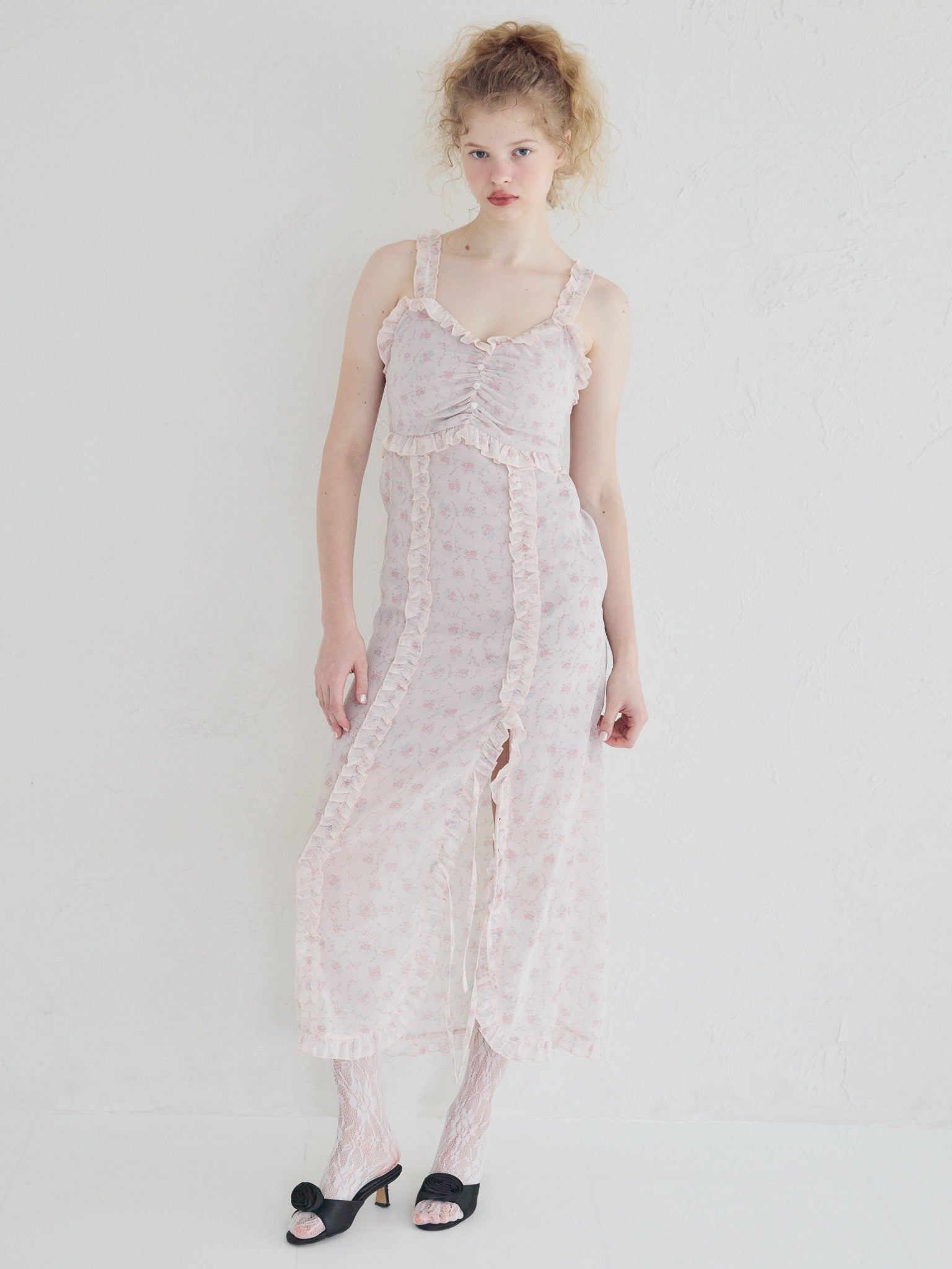 Frill slit cami dress ピンク size:M model:173cm Olesia