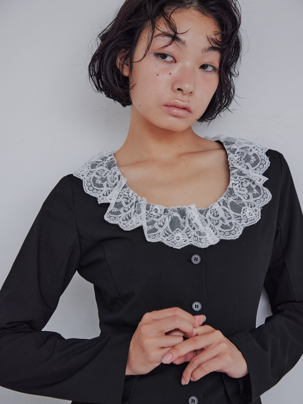 Lace trimmed tailored blouse