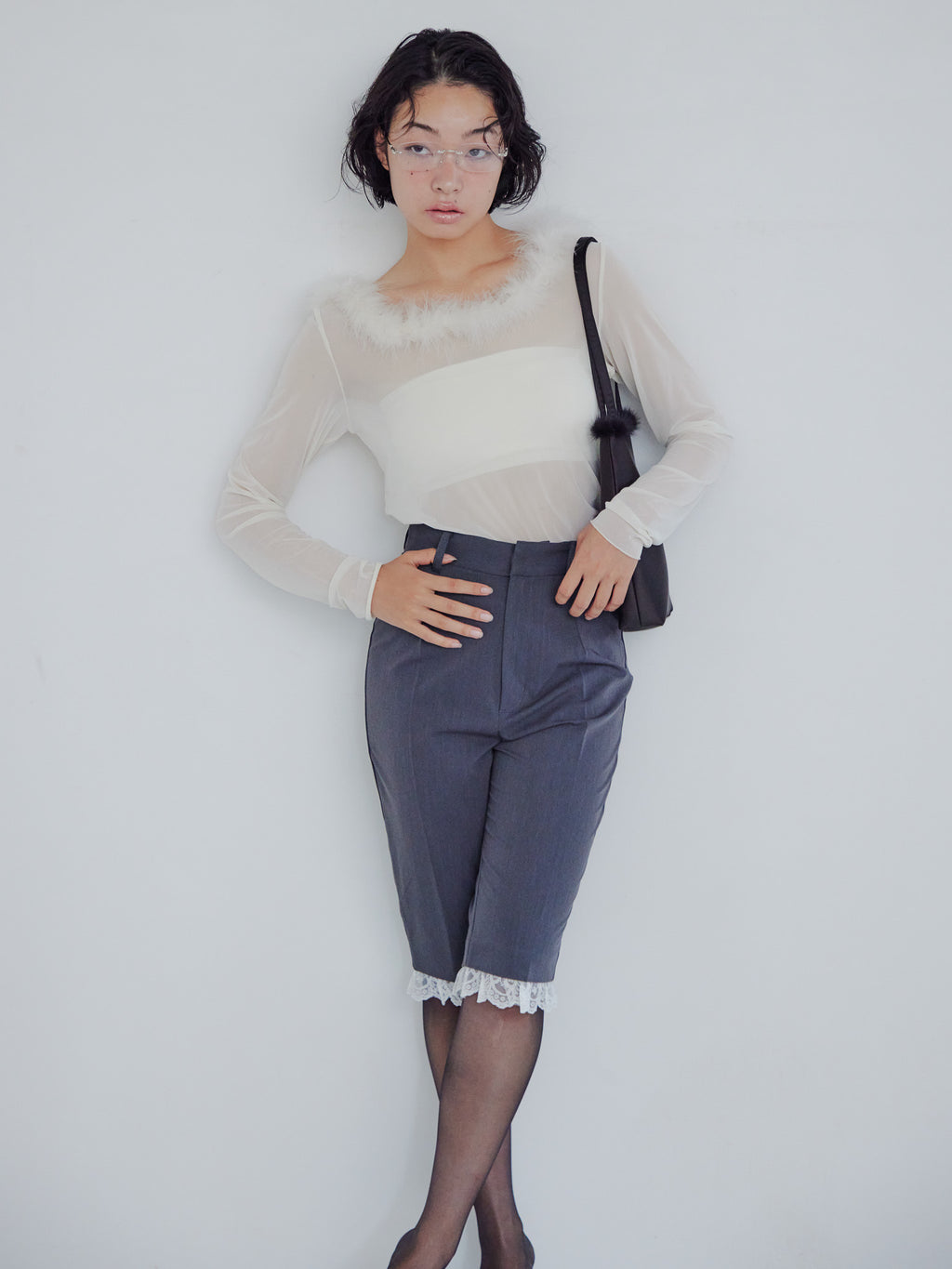 Fur trimmed sheer top クリーム size:M model:161cm 富樫かなえ