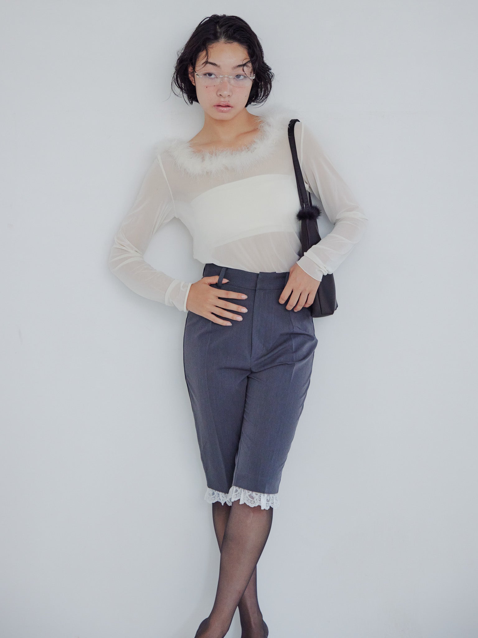 Fur trimmed sheer top クリーム size:M model:161cm 富樫かなえ