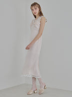Lace trim satin ribbon dress ピンクベージュ size:M model:175cm MARTA