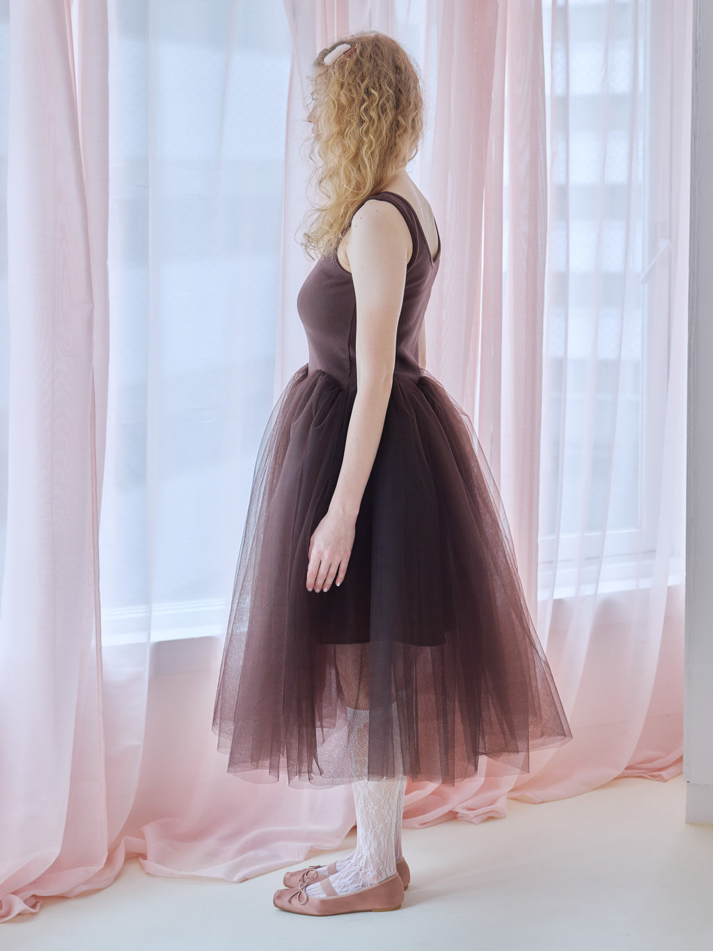 Volume tulle skirt tank dress ブラウン size:M model:173cm Olesia