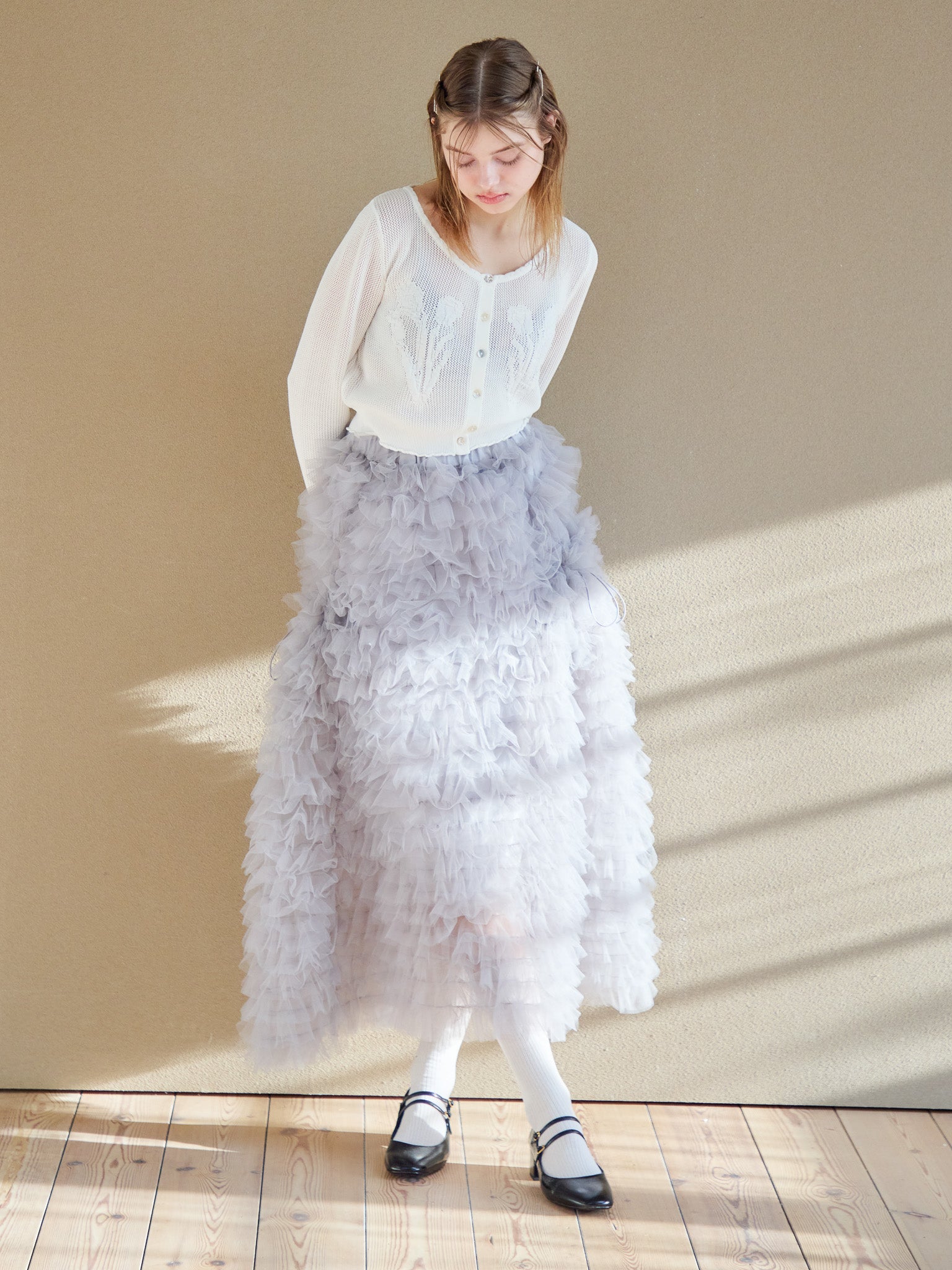 Tulle tiered volume skirt グレー size:M model:174cm KATERYNA