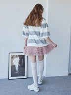 Rugby shirt and frill pants skirt グレー size:M model:171cm ANIUTA