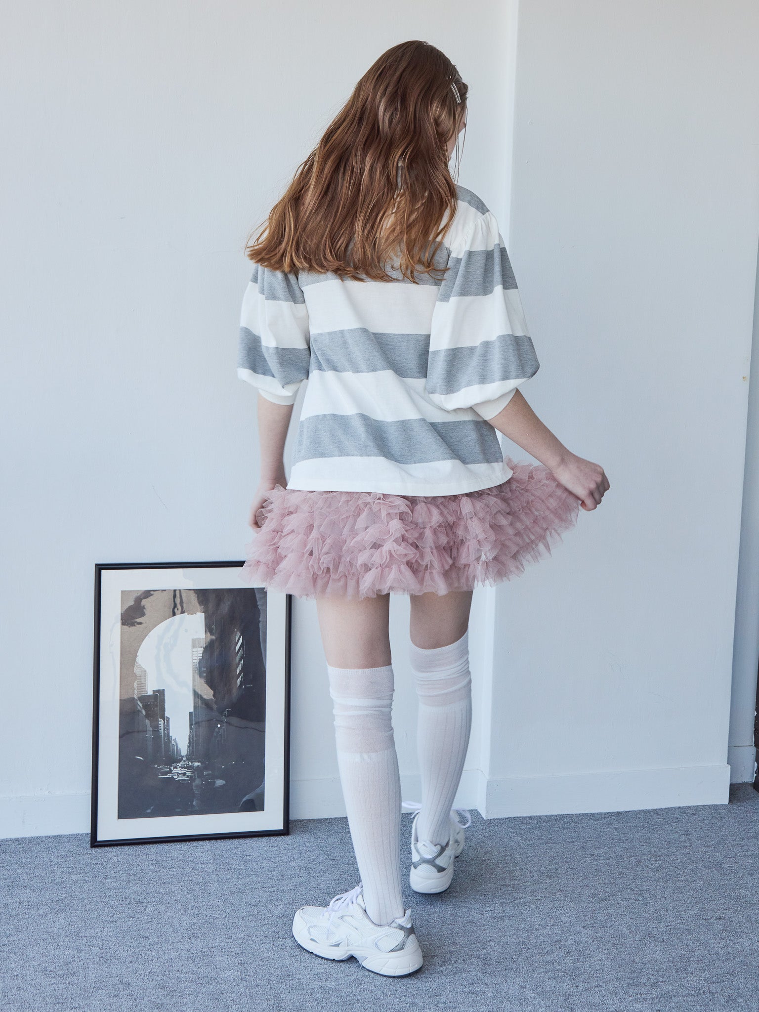 Rugby shirt and frill pants skirt グレー size:M model:171cm ANIUTA
