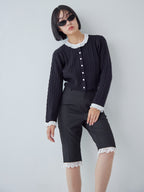 Frilly cable knit cardigan ブラック size:M model:161cm 富樫かなえ