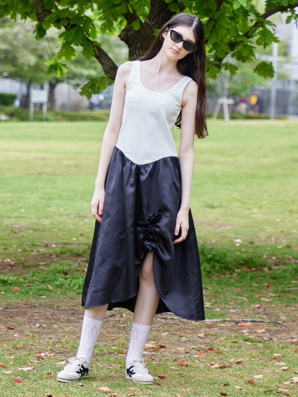 Rose satin docking rib dress ブラック size:M model:170cm ALICE
