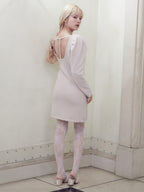 Back open shaggy knit mini dress ピンクベージュ size:M model:163cm MINAMI