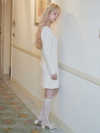 Back open shaggy knit mini dress ホワイト size:M model:163cm MINAMI