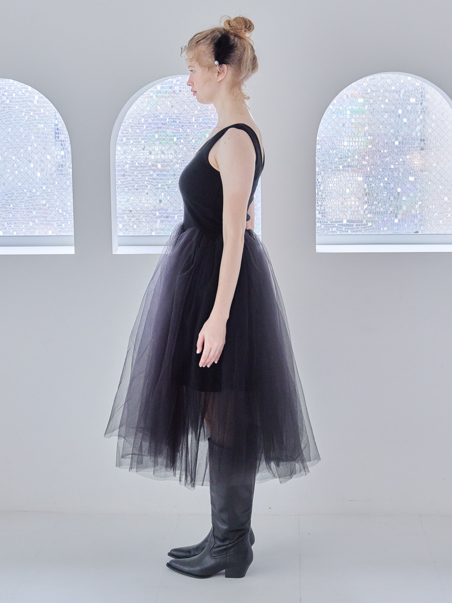 Volume tulle skirt tank dress ブラック size:M model:173cm Olesia