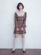 Lace trimmed tailored blouse ブラウン size:M model:161cm 富樫かなえ