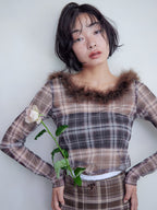 Fur trimmed sheer top ブラウン size:M model:161cm 富樫かなえ