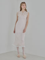 Lace trim satin ribbon dress ピンクベージュ size:M model:175cm MARTA