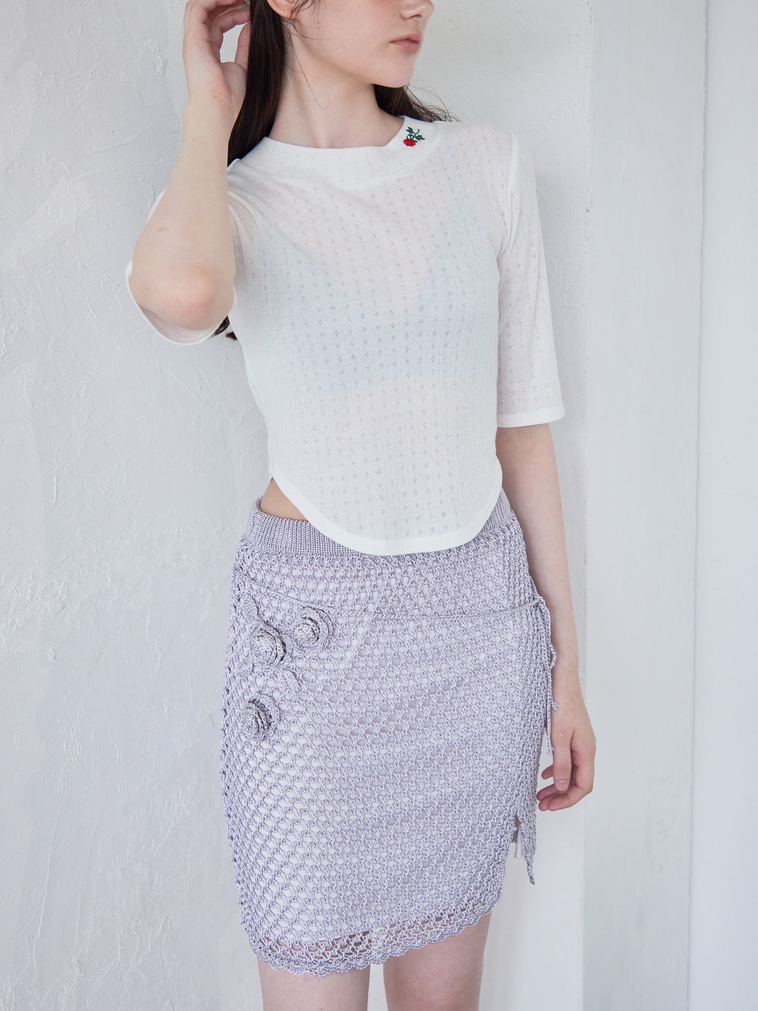 Rose crochet mini skirt サックス size:M model:170cm ALICE