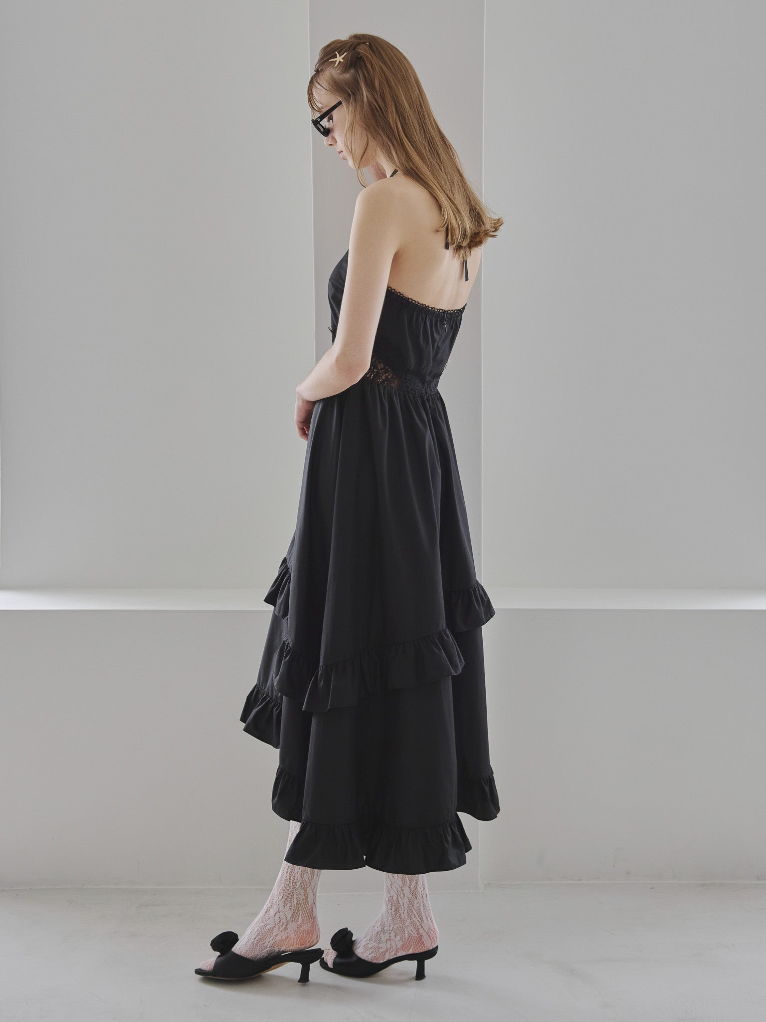 Lily embroidered apron long dress ブラック size:M model:175cm MARTA