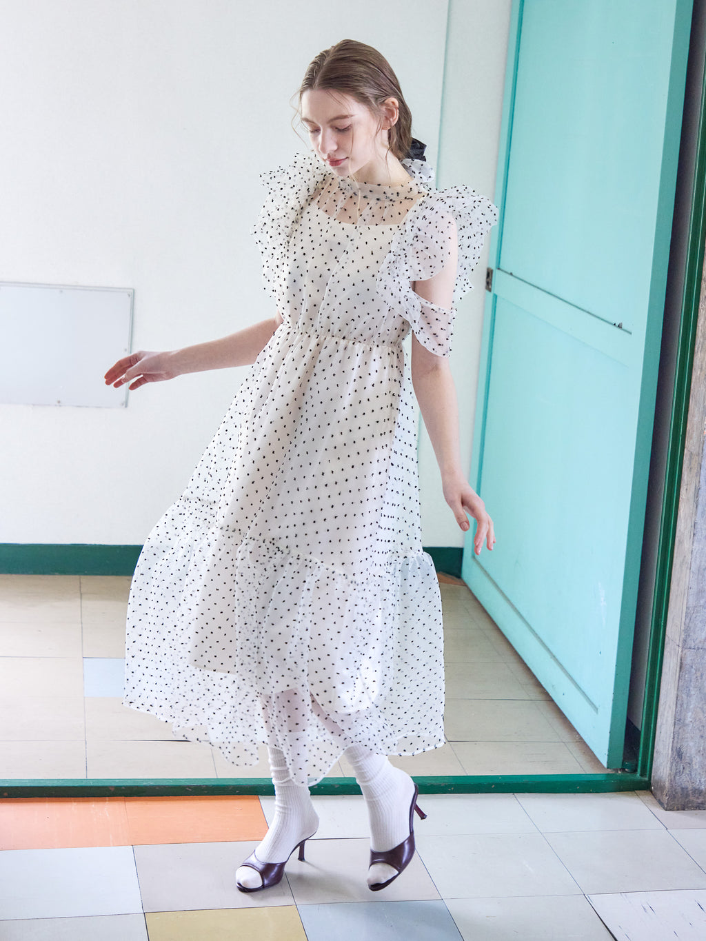 Dot organdy dress ホワイト size:M model:171cm ANIUTA