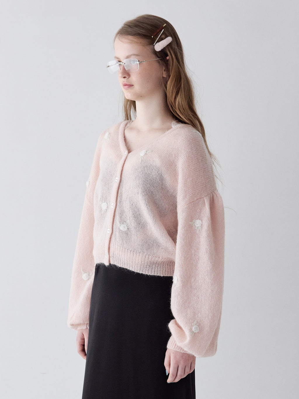 Many rose embroidery cardigan ピンク size:M model:173cm ALINA