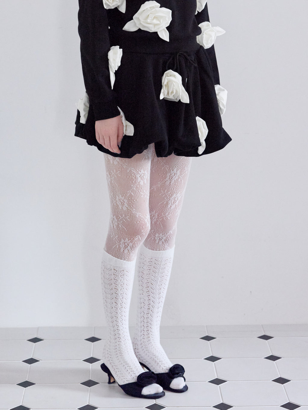 Many rose sweat balloon skirt ブラック size:M model:173cm ALINA
